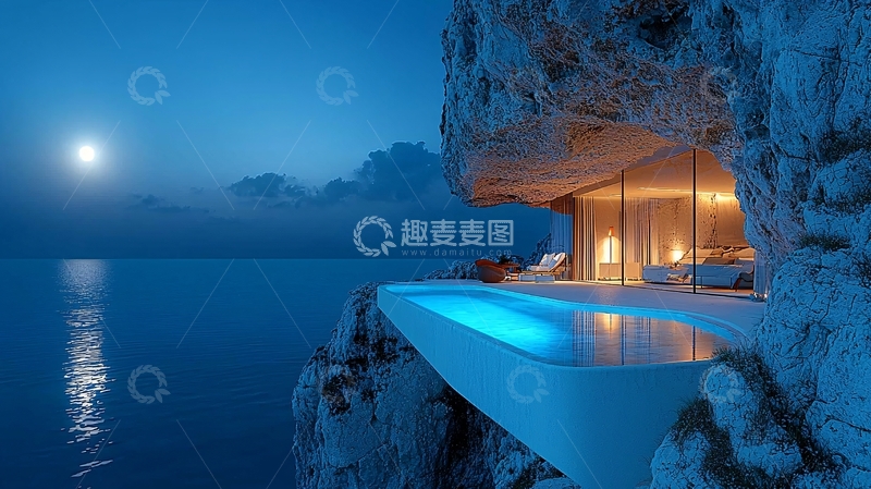 高清大图下载【趣麦麦图】悬崖边上的现代海景别墅