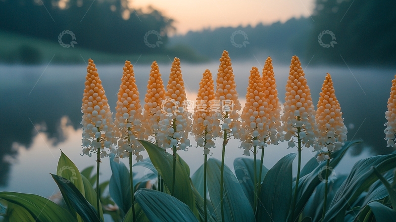 高清大图下载【趣麦麦图】清晨湖边锥形花朵
