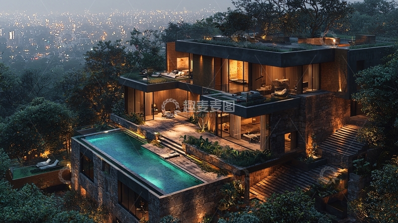 高清大图下载【趣麦麦图】山顶别墅夜景