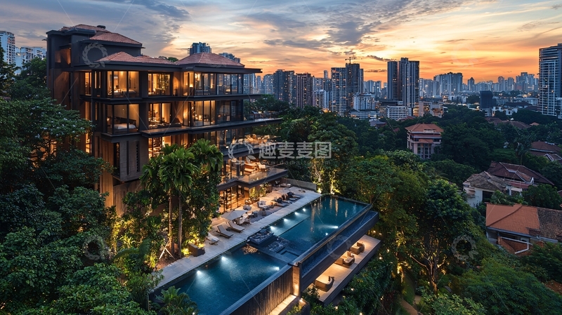 高清大图下载【趣麦麦图】山顶豪宅夜景