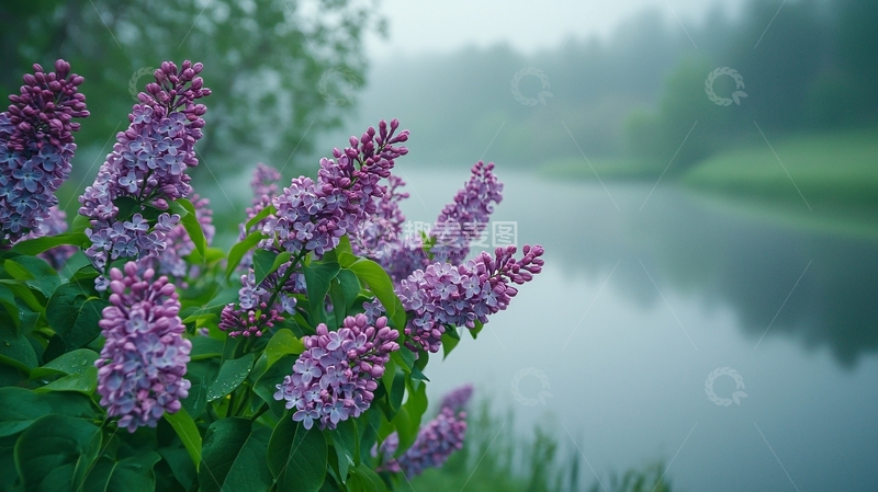 高清大图下载【趣麦麦图】雾气朦胧的紫色丁香