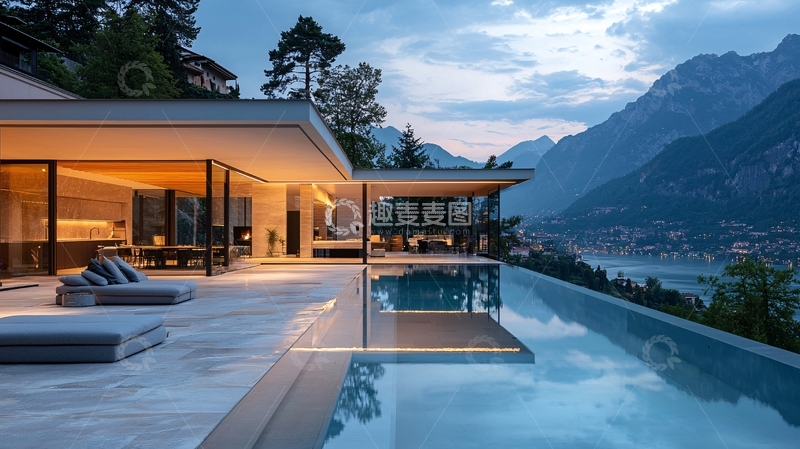 高清大图下载【趣麦麦图】山景别墅夜景