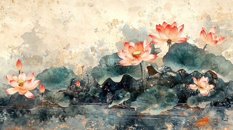 高清大图下载【趣麦麦图】水墨荷花