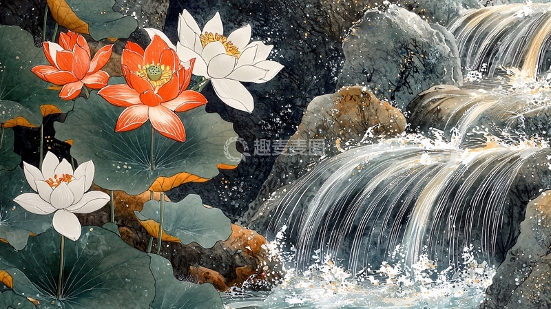 高清大图下载【趣麦麦图】荷花瀑布