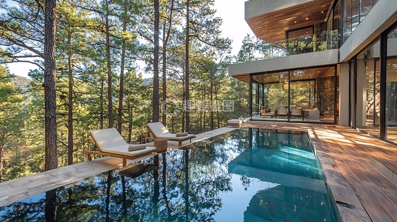高清大图下载【趣麦麦图】森林别墅泳池景观