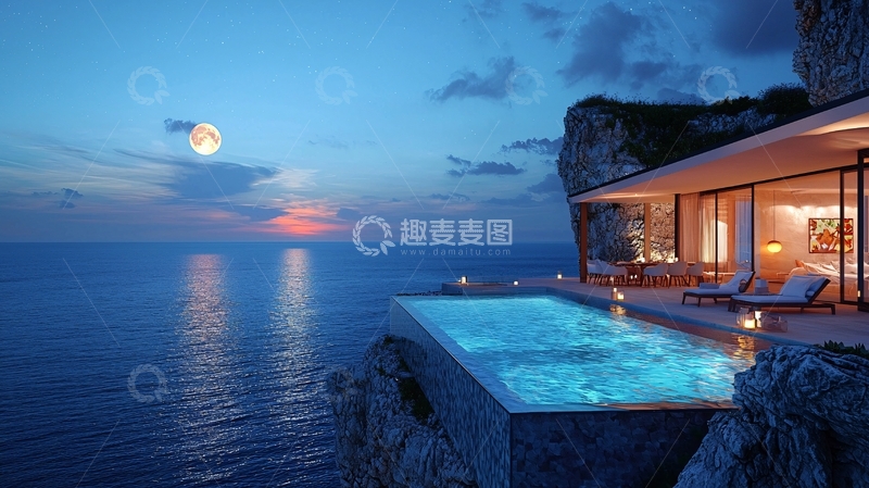 高清大图下载【趣麦麦图】海边别墅夜景