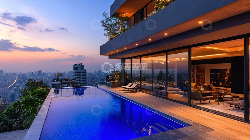 高清大图下载【趣麦麦图】现代简约别墅夜景