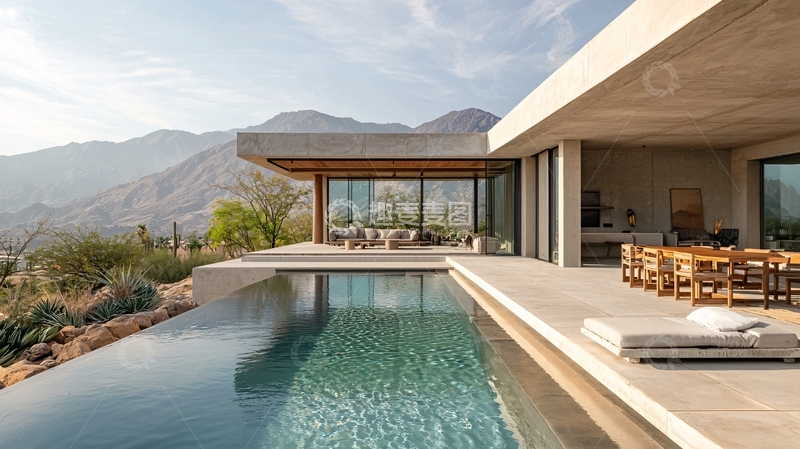 高清大图下载【趣麦麦图】现代简约山景泳池别墅