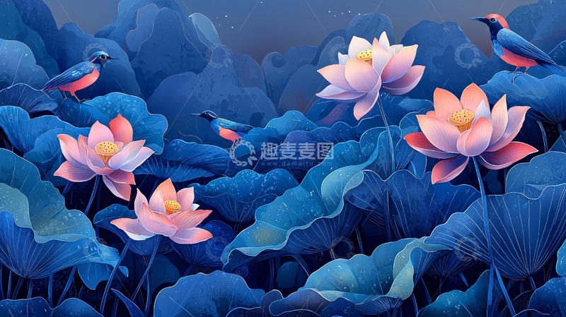 高清大图下载【趣麦麦图】水墨荷花