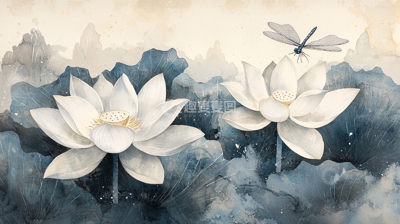 高清大图下载【趣麦麦图】水墨荷花图