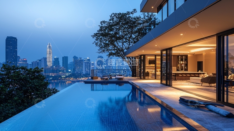 高清大图下载【趣麦麦图】夜景别墅泳池
