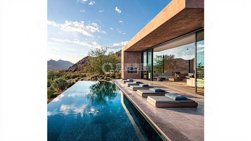 高清大图下载【趣麦麦图】现代沙漠风格别墅泳池