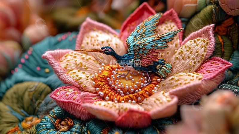 高清大图下载【趣麦麦图】精美手工刺绣莲花