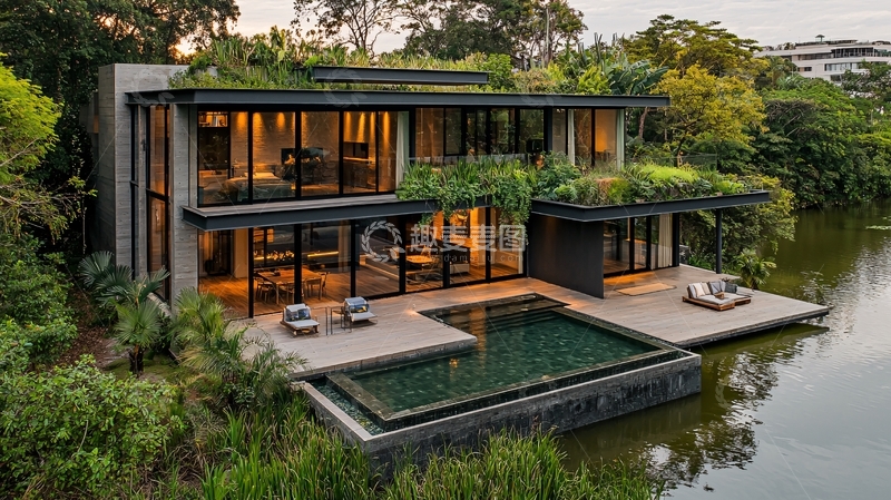 高清大图下载【趣麦麦图】现代风格湖景别墅