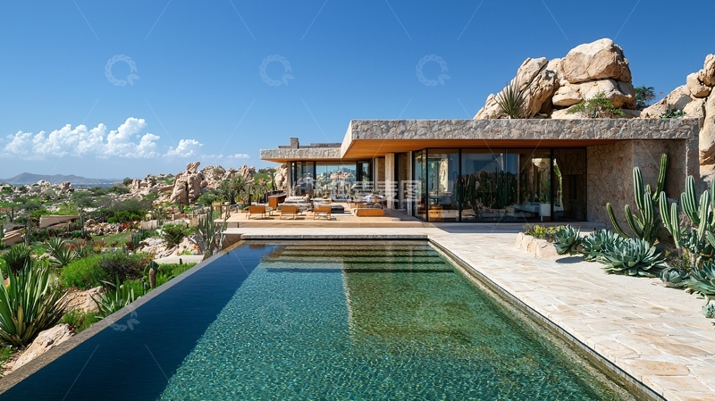 高清大图下载【趣麦麦图】沙漠豪宅泳池景观