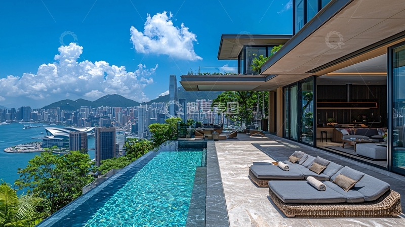 高清大图下载【趣麦麦图】山顶豪宅泳池景观