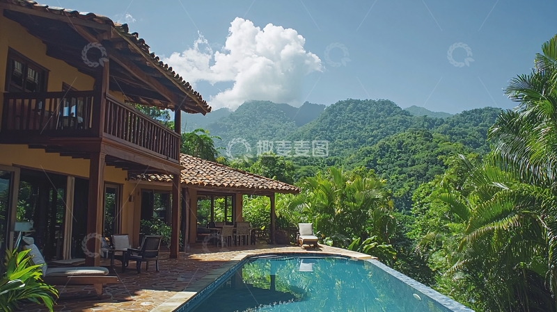 高清大图下载【趣麦麦图】山景别墅泳池