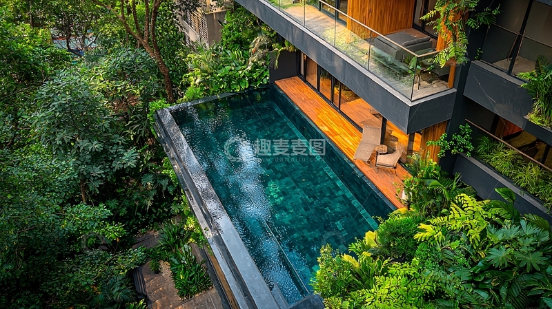 高清大图下载【趣麦麦图】绿植环绕的无边泳池