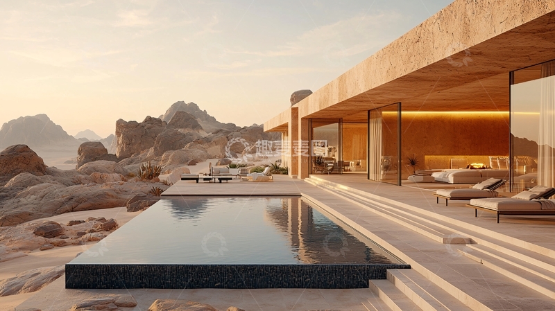 高清大图下载【趣麦麦图】沙漠中的现代泳池别墅