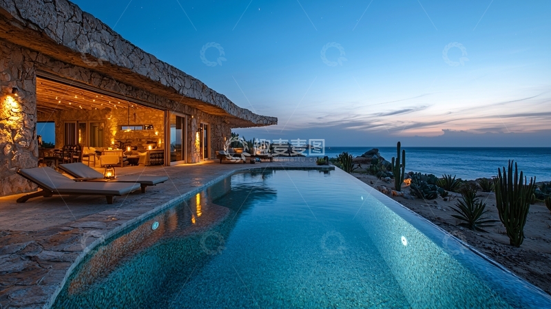高清大图下载【趣麦麦图】海边别墅夜景