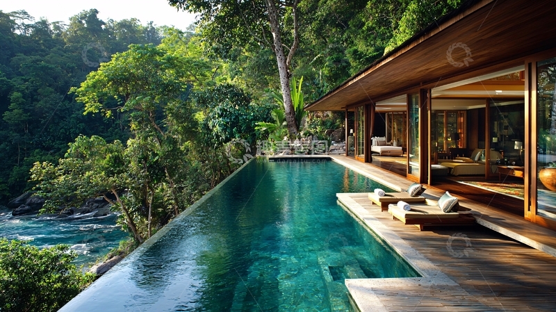 高清大图下载【趣麦麦图】山崖边无边际泳池别墅