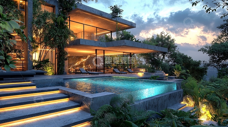 高清大图下载【趣麦麦图】现代别墅夜景
