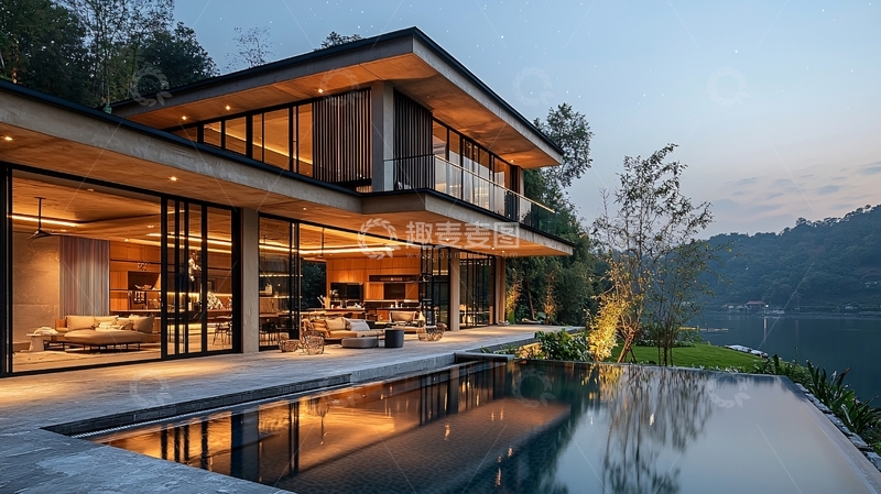 高清大图下载【趣麦麦图】现代简约湖景别墅
