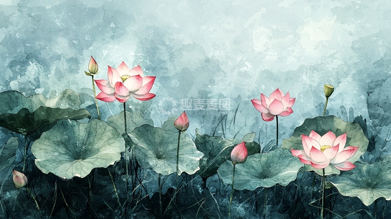 高清大图下载【趣麦麦图】水墨荷花