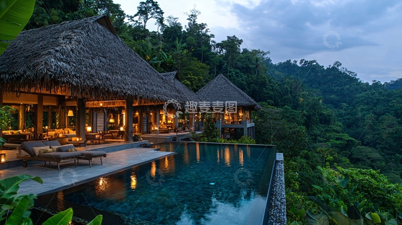 高清大图下载【趣麦麦图】山顶别墅泳池夜景