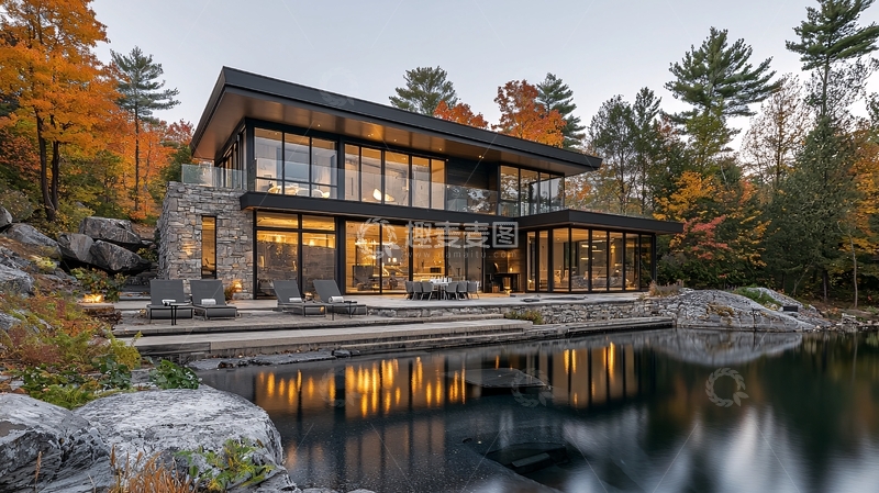 高清大图下载【趣麦麦图】现代风格湖景别墅