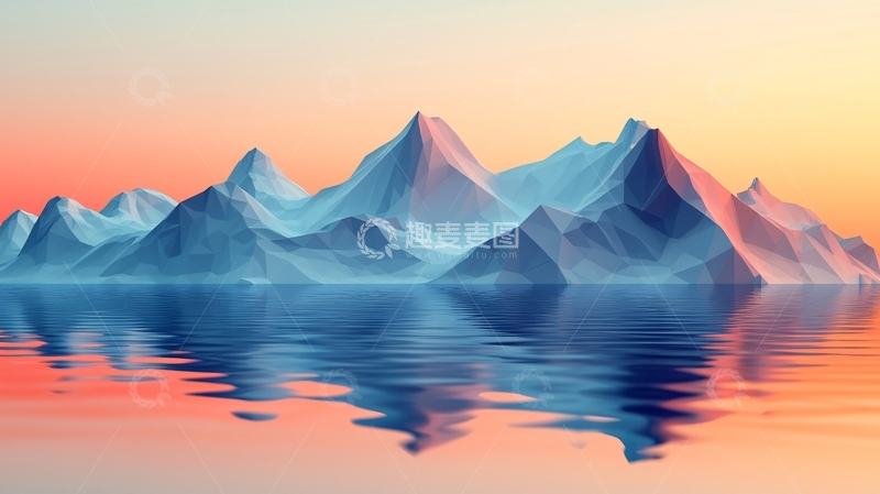 高清大图下载【趣麦麦图】低多边形山峰水面倒影