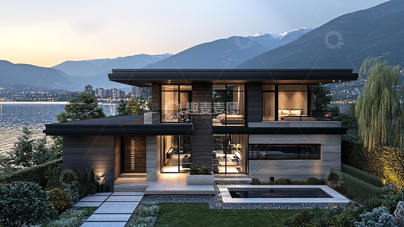 高清大图下载【趣麦麦图】现代简约别墅夜景