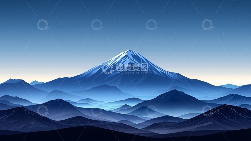 高清大图下载【趣麦麦图】极简蓝色山脉高清壁纸