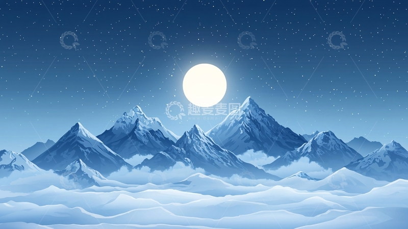 高清大图下载【趣麦麦图】极寒山脉月夜风光