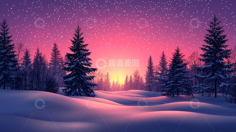高清大图下载【趣麦麦图】粉色雪景日落