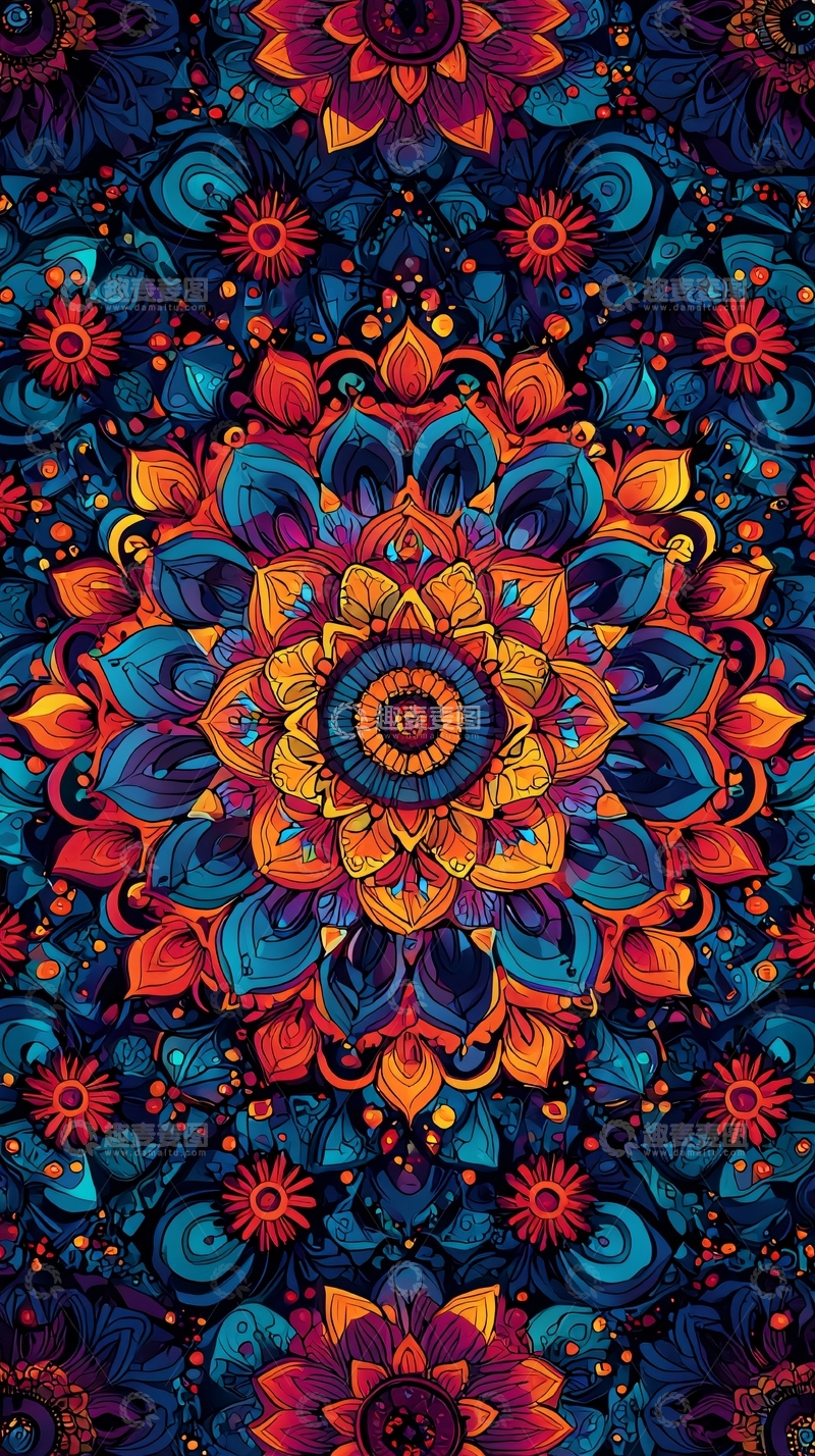 高清大图下载【趣麦麦图】绚丽多彩的曼荼罗花纹