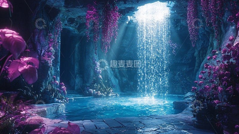 高清大图下载【趣麦麦图】梦幻洞穴瀑布