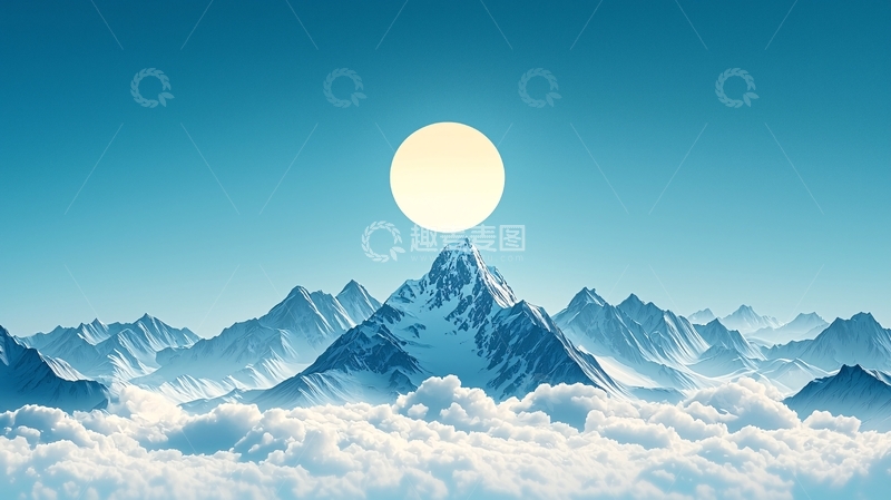 高清大图下载【趣麦麦图】极简主义雪山日出