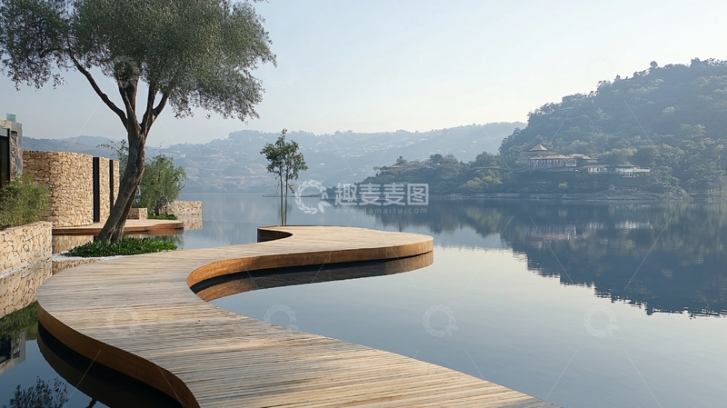 高清大图下载【趣麦麦图】湖边木质平台