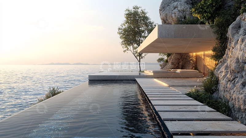 高清大图下载【趣麦麦图】海边悬崖现代别墅