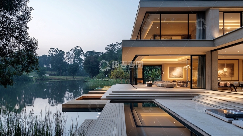 高清大图下载【趣麦麦图】现代湖景别墅