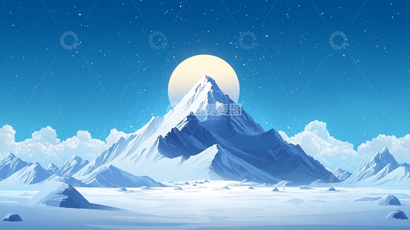 高清大图下载【趣麦麦图】雪山明月夜