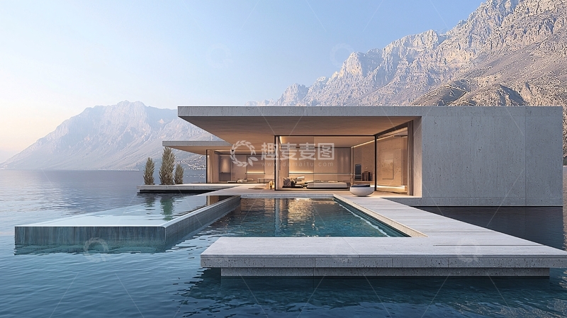 高清大图下载【趣麦麦图】极简风格山景泳池别墅