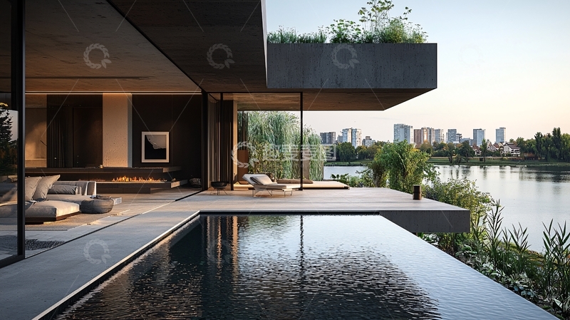 高清大图下载【趣麦麦图】现代简约湖景别墅