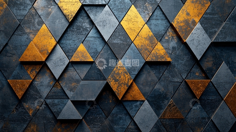 高清大图下载【趣麦麦图】金色金属三角形背景