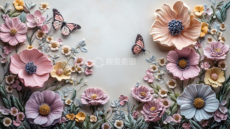 高清大图下载【趣麦麦图】立体花卉背景