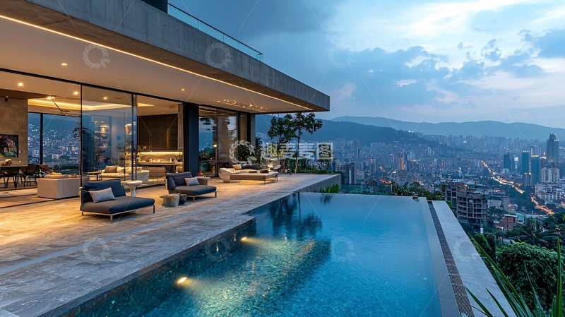 高清大图下载【趣麦麦图】现代山顶别墅夜景