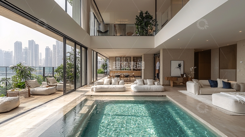 高清大图下载【趣麦麦图】现代极简别墅室内泳池