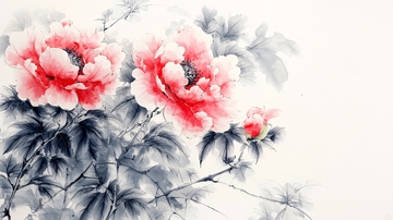 水墨红牡丹