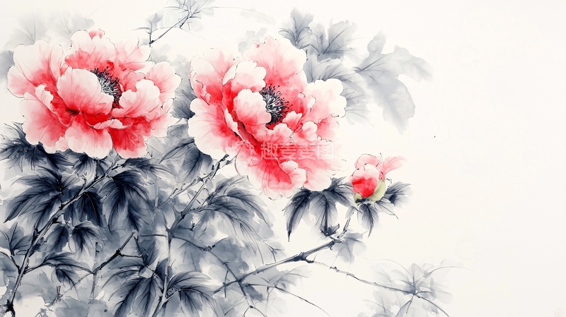 高清大图下载【趣麦麦图】水墨红牡丹